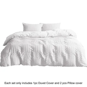 

3pcs Bedding Set Modern Gift Accessories With Zipper Ties Queen Size Solid Seersucker Washable Quilt Cover Pillowcase Home Decor