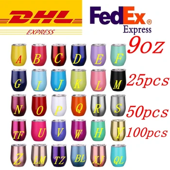 

25/50/100PCS DHL 9OZ DIY Eggshell cup 304 stainless steel red wine thermo-sublimation layer car U-shaped pot-belly egg cup c