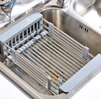 

JOYLOVE Stainless Steel Rack Drain Basket Telescopic Sink Rack Dish Rack Kitchen Organizer Cleaning Fruit Vegetable Cutlery