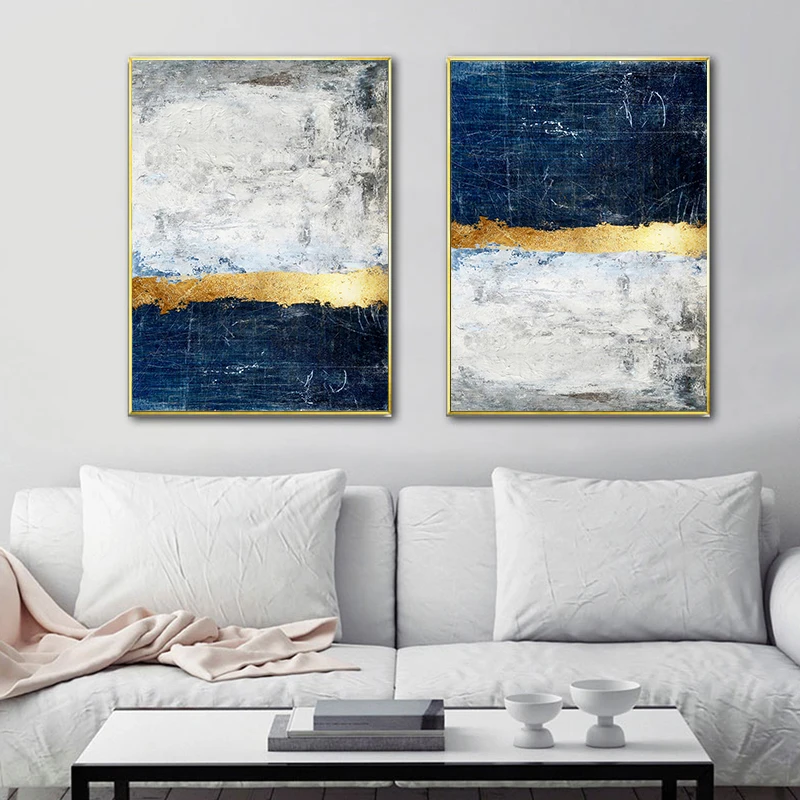 Abstract Painting Blue Wall Art Picture Canvas Poster Print Pictures Living Room Decoration | Дом и сад