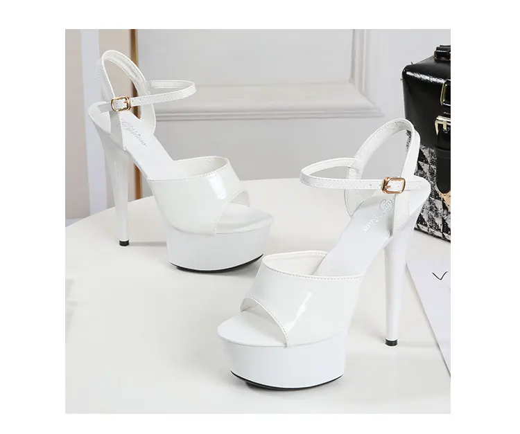 Модельные босоножки на высоком каблуке с артефактом для прогулок; Thin-heeled15-13cm пикантные черные летние туфли на платформе и высоком каблуке