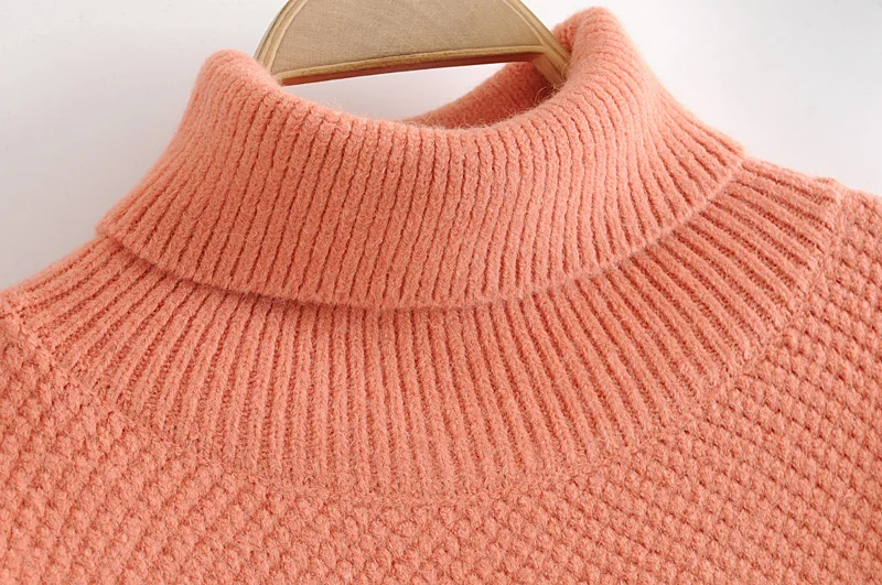 Мода Za, женские свитера, зима, женский свитер с высоким воротом, однотонный, длинный рукав, свободные пуловеры, вязаный джемпер для женщин