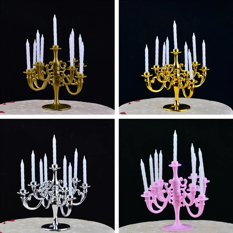 1Set Candles And Candlestick, Birthday Party Cake Candle Holders, Toppers Decoration, Candle Decoration