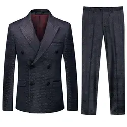 Блейзеры брюки жилет набор мужской принт двубортный костюм комплект из 3 предметов модный тонкий свадебный банкет формальный комплект