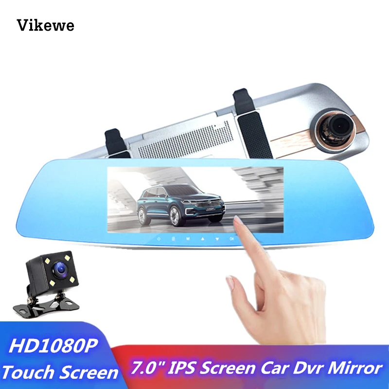 Видеорегистратор Vikewe FHD 7 0 P на зеркало заднего вида 1080 дюйма два объектива |