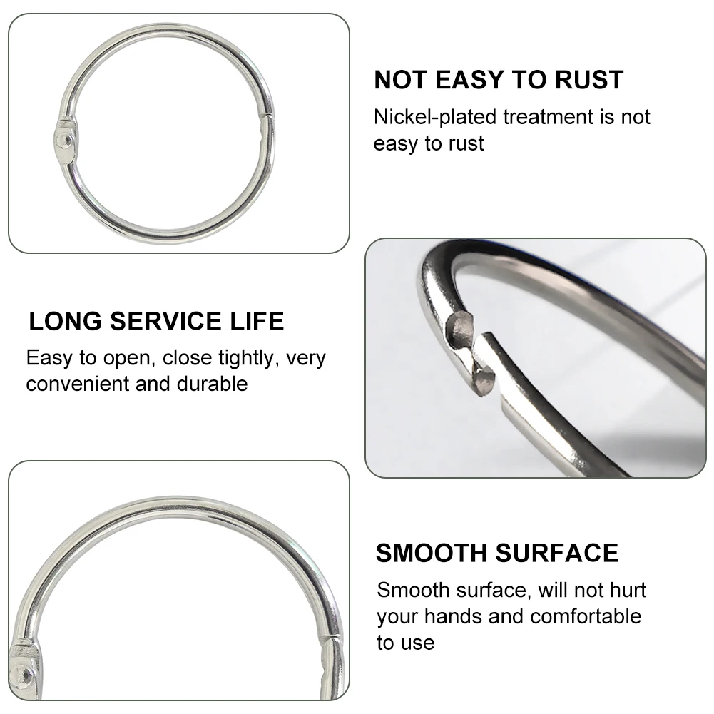 20-88mm Silver Metal Loose Leaf Book Binder Hinged Rings Keychain Album Scrapbook Craft Open Rings Office Binder Hoops 5-30Pc ring binder clips