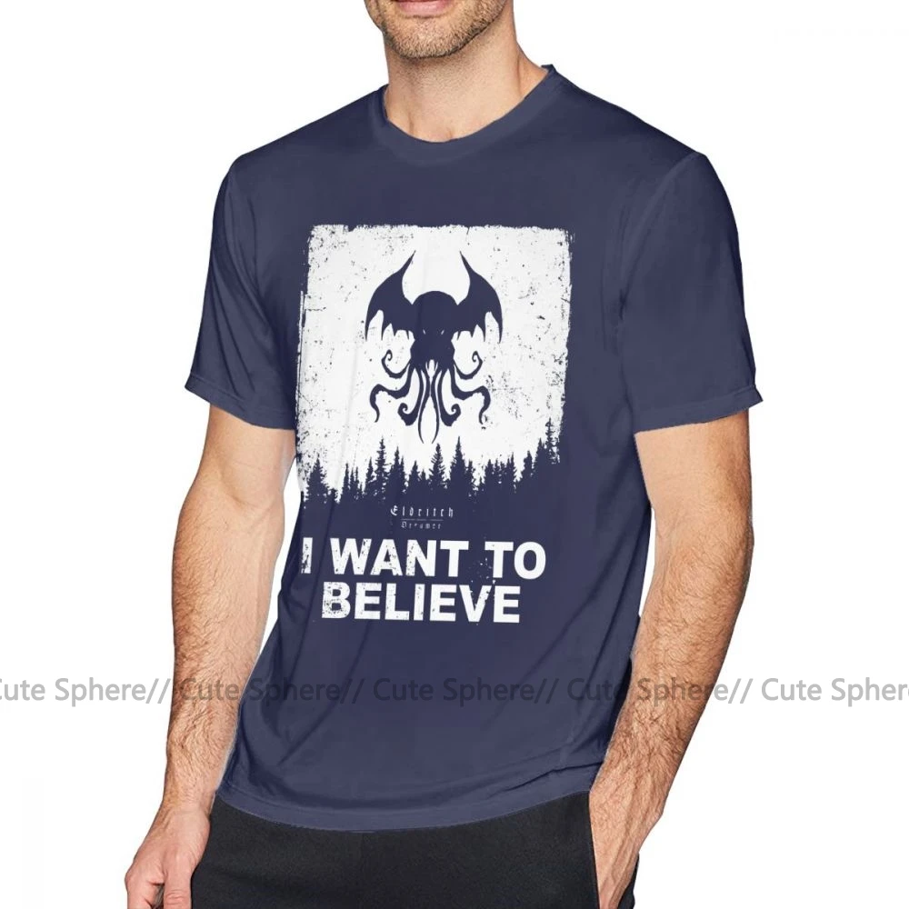 Футболка с надписью «Arkham Horror», «I Want To Believe In Cthulhu Eldritch Dreamer», футболка с короткими рукавами, 6xl, футболка - Цвет: Navy Blue