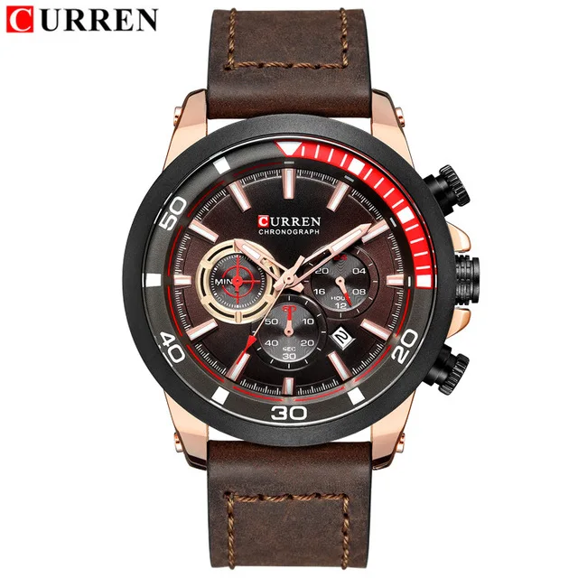 brown brown gold Мужские часы от топ бренда класса люкс Curren Кварцевые Золотые часы мужские повседневные кожаные военные водонепроницаемые спортивные наручные часы Relogio Masculino - Цвет: brown brown gold