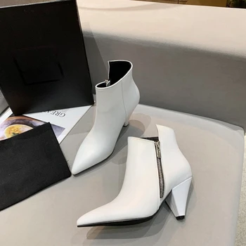 

New INS Woman Genuine Leather Ankle Boots Shoes Woman Short Winter Warm Boots Platform High Heels Footwear Ankle Boots Women