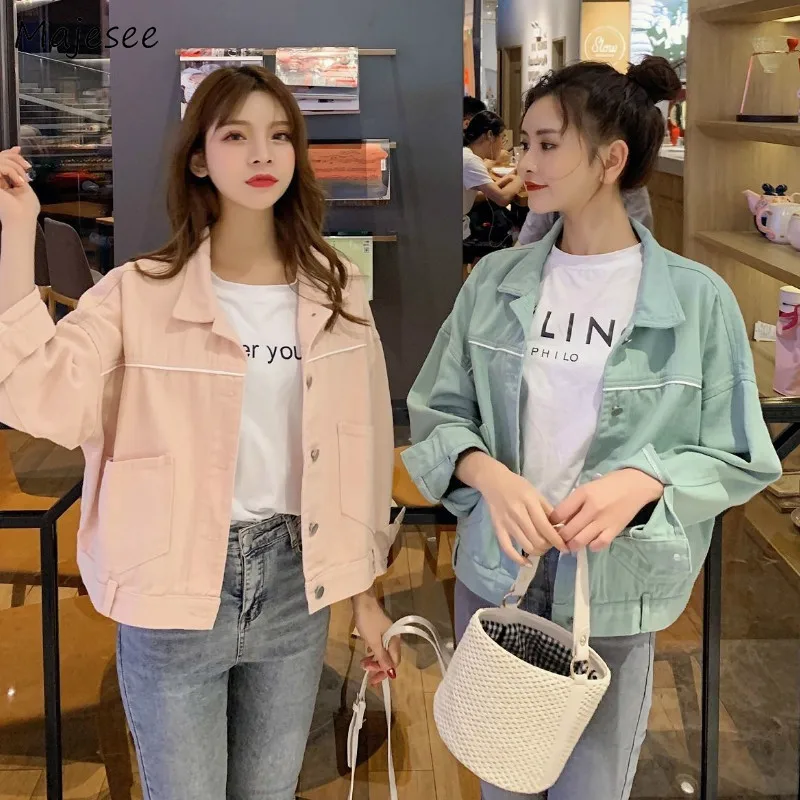 Basic Jackets Women Denim Candy Color Single Breasted Loose Sweet Fresh Girls Korean Style Chic Students Female Leisure Spring | Женская