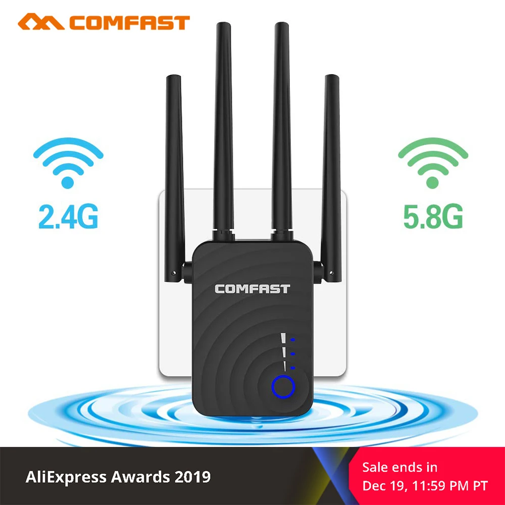 Comfast CF-WR754AC 1200 Мбит/с беспроводной Wifi расширитель ретранслятор/маршрутизатор/AP двухдиапазонный 2,4& 5,8 ГГц 4 антенны большой диапазон усилитель сигнала
