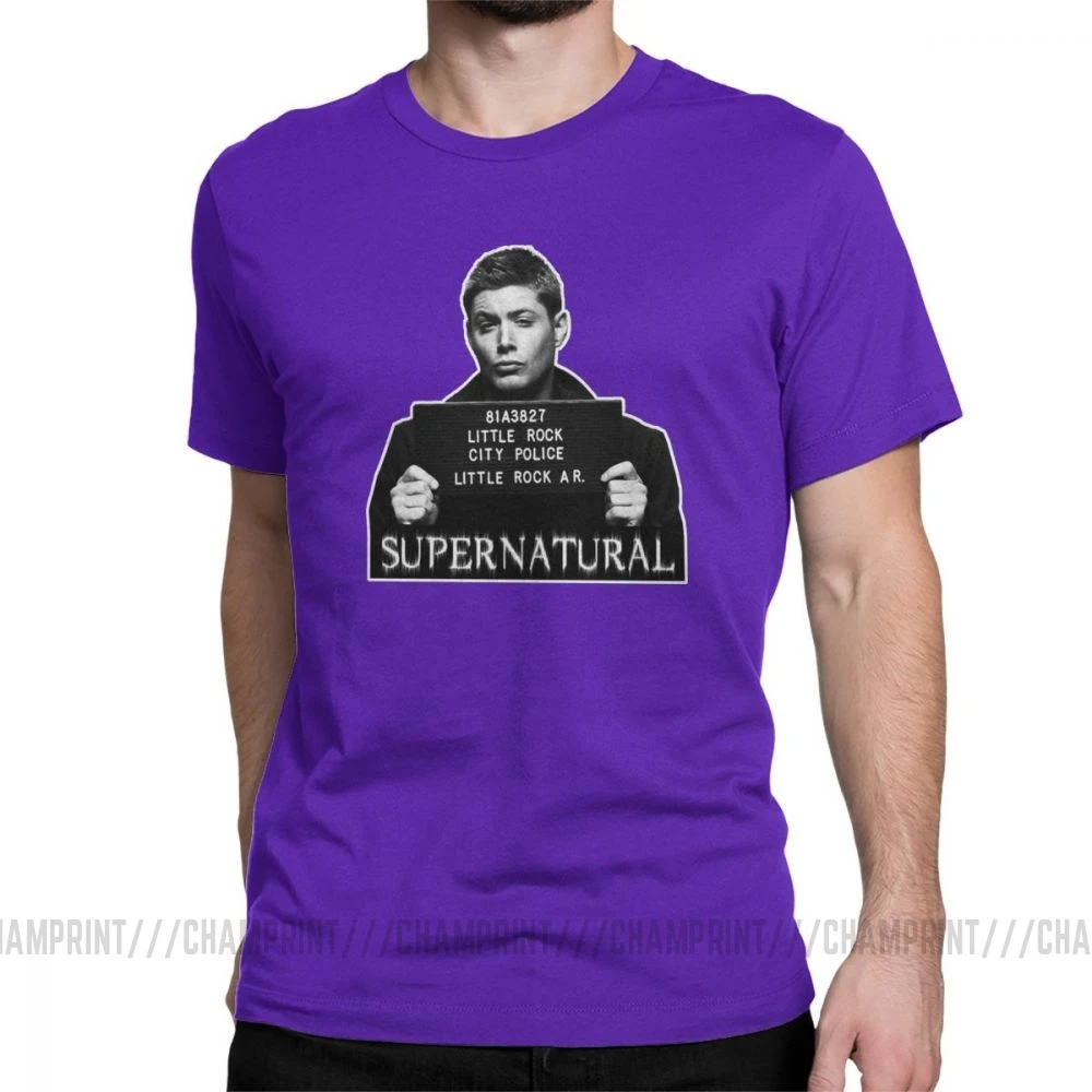 Dean Mugshot футболка Сверхъестественное SPN Brothers футболка мужские топы размера плюс забавная футболка с круглым вырезом из чистого хлопка - Цвет: Фиолетовый