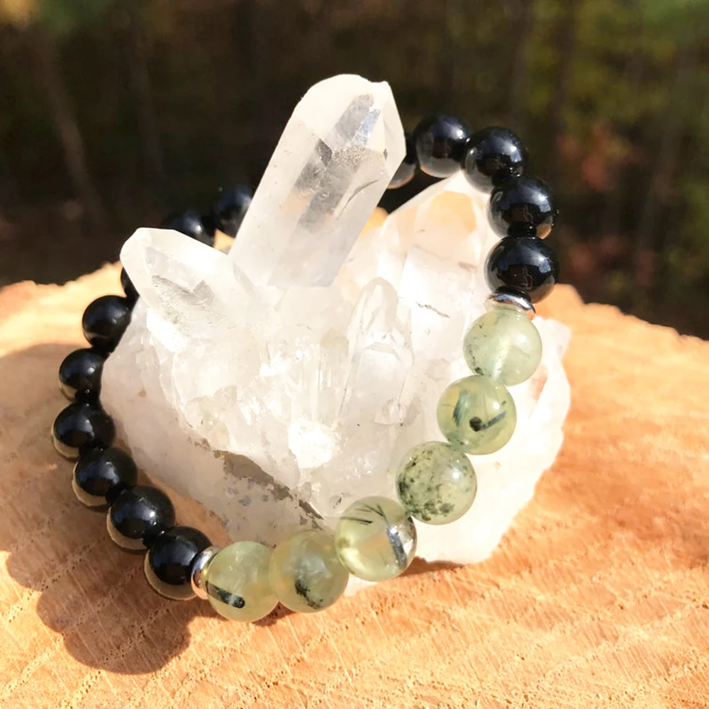 Wholesale 8 mm Black Tourmaline Energy Bracelet P-rehnite Empath Protection Bracelet High Quality Aura Cleanse Jewelry