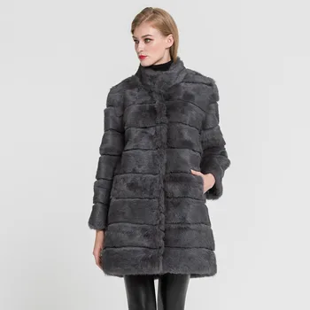 

New Winter Style Real Rabbit Fur Long Coat High Quality Jacekt Women Winter Warm Soft Vest Outerwear