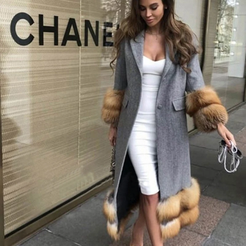 Tatyana Furclub, настоящие меховые куртки из красного лисьего меха, женские модные кашемировые пальто, женские элегантные длинные куртки с пуговицами для женщин