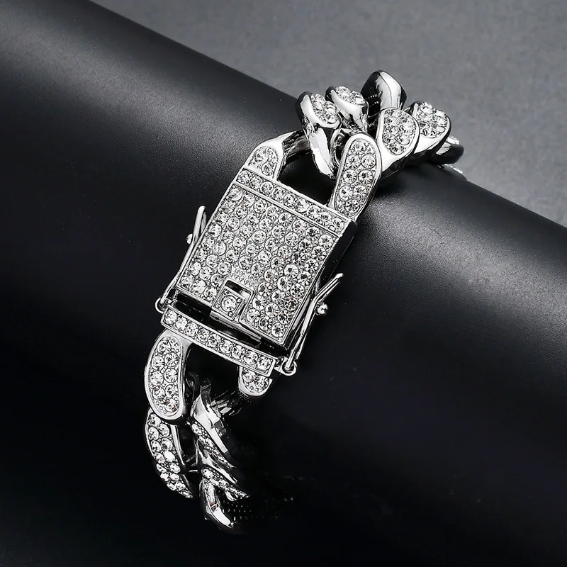 20 мм большой широкий хип-хоп Bling Iced Out кубинские браслеты-цепочки для мужчин Rapper ювелирные изделия Прямая 8"