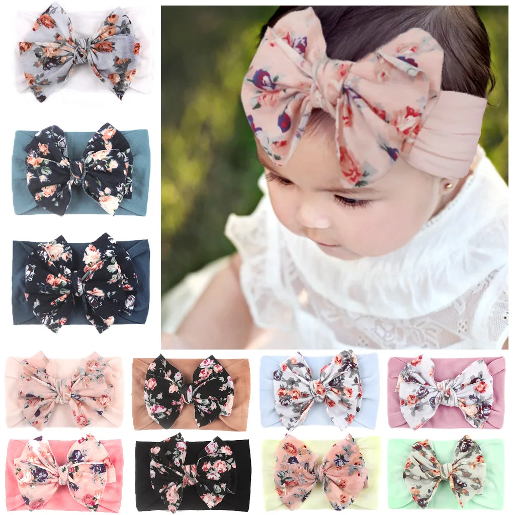 New Bohemia Elastic Printed Flower Kids Headband Newborn Infant Knot Bows Headwraps Baby Girls Headwear Cute Gifts Photo Props ergo baby accessories