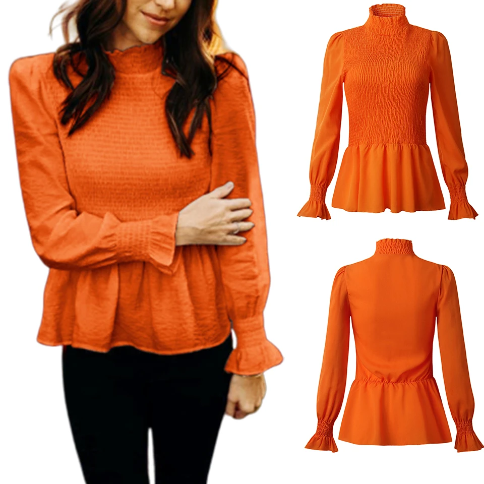 orange mock neck top