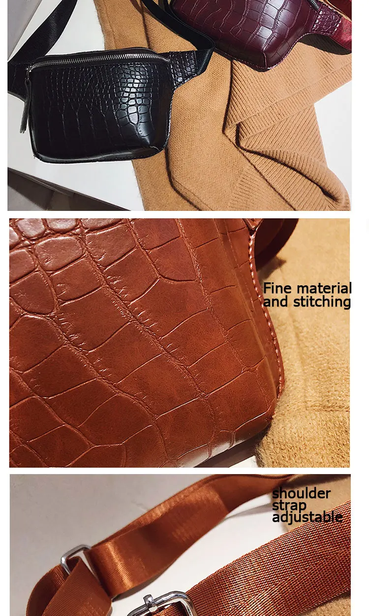 Fashion Waist Bag Pure Color Women Men Crocodile skin Shoulder Bag Money Pouch Holiday Chest Bag Leather Belt Bag Fanny Pack (6)