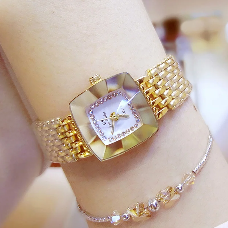 Женские часы с золотым квадратным бриллиантом роскошные брендовые Элегантные