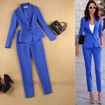 

New Arrival Sale Full Cotton Pantalones Mujer Women's Business Suits 2 Piece Sets One Button Blazer Suit Jacket Set Jacket+Pants