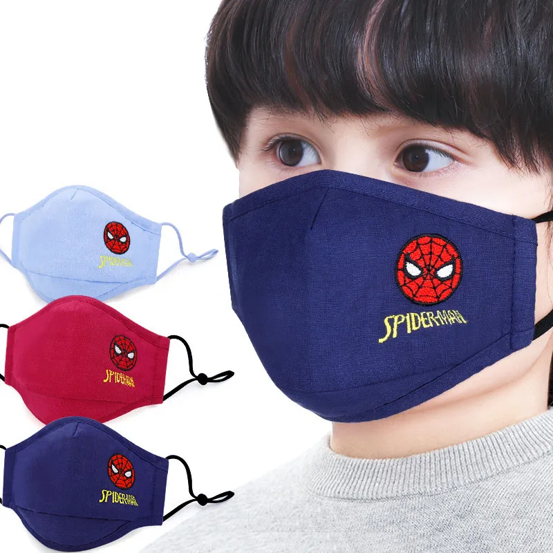 

3Pcs with Fitters Marvel Spiderman Children's Face party Maks Marvel Frozen sponge Anti-Dust Protective Maks boys girls 3-12Y