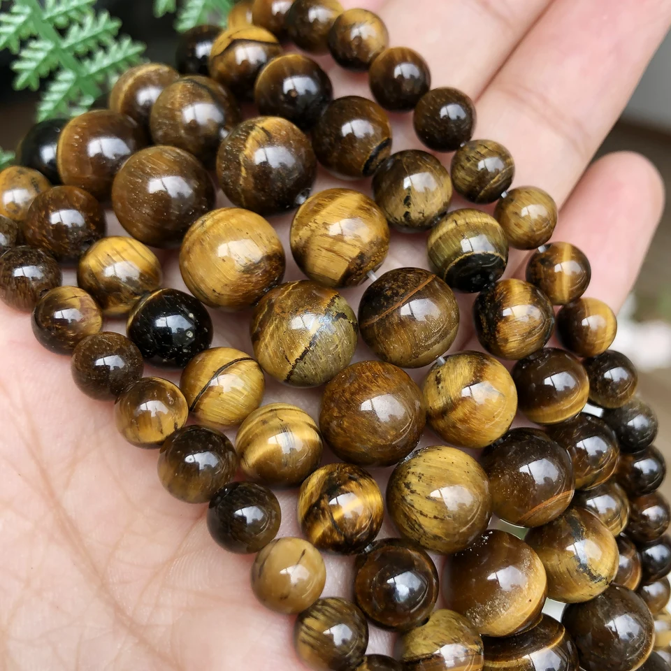 Collana con perline in occhio di tigre, pietra preziosa autentica, 18 pollici - Italia