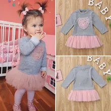 Goocheer/костюмы для девочек; Модное детское кружевное фатиновое платье-пачка с длинными рукавами и сердечками для маленьких девочек; Одежда для маленьких девочек; Милая одежда; Vestido