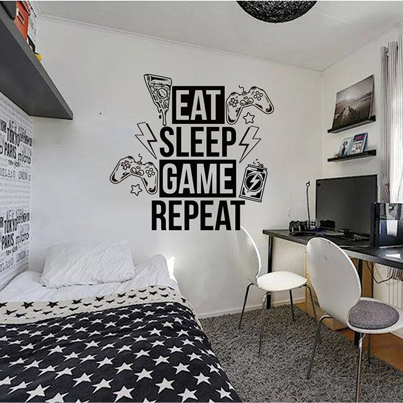 Large Eat Sleep Game Repeat Wall Sticker Playroom Boy Room Video Game Zone Gamer Player Xbox Ps4  Gamepad Wall Decal Kids Vinyl (3)