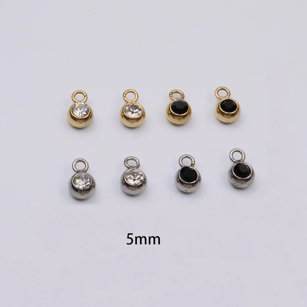 스테인리스 스틸 미니 스톤 댕글링 참, DIY 발목 귀걸이 팔찌, 언페이드 무색 2 색, 도매, 5mm, 6mm, 10 개