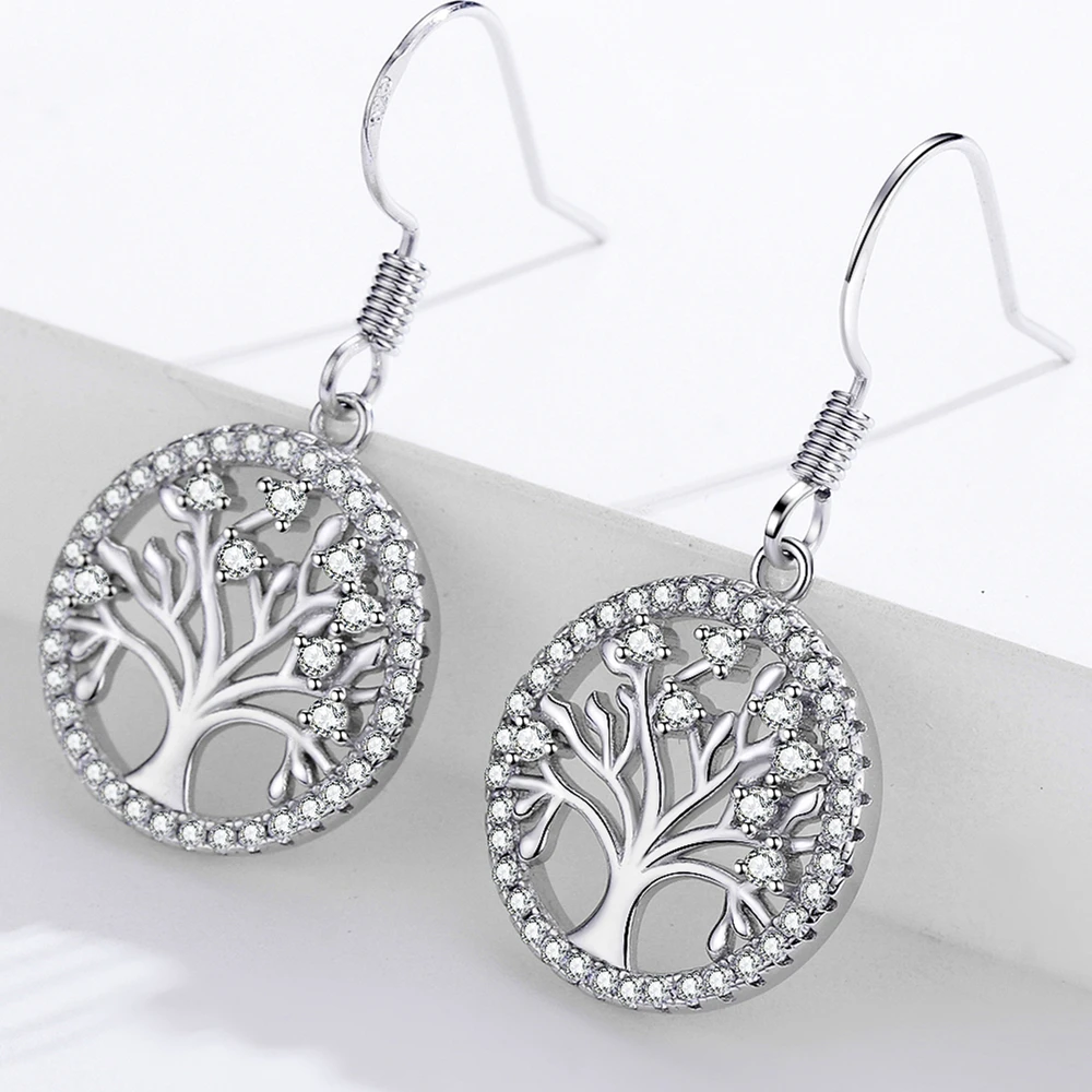 LYSFS Authentic 925 Sterling Silver DIY Life Tree Drop Earrings Ladies Nature Lucky Jewelry Natural Earrings