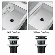 1PC Bathroom Bath Plug Black-Pop Up Sink Basin Waste Slotted Unslotted Click Clack Overflow Bathroom Basin Sink Drain Plugs