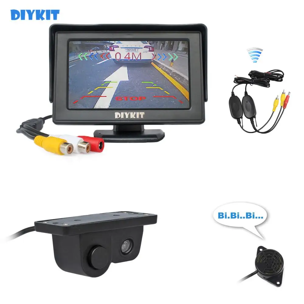 DIYKIT беспроводной 4 3 &quotцветной TFT ЖК-монитор автомобиля + Водонепроницаемый