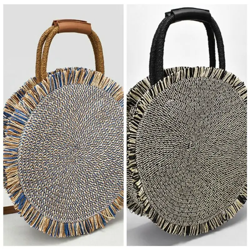 Женская круглая сумка через плечо из ротанга для девочек, Повседневная сумка на плечо, сумка-тоут, сумочка, модная женская сумка для путешествий, многофункциональная открытая сумка через плечо