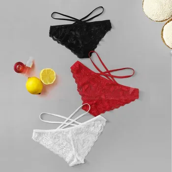 

3PC Women Sexy Thongs set Floral Lace Panty Underwear Brief Low waist sexy lingerie Thong Bandage Intimates Lingerie Panties kit