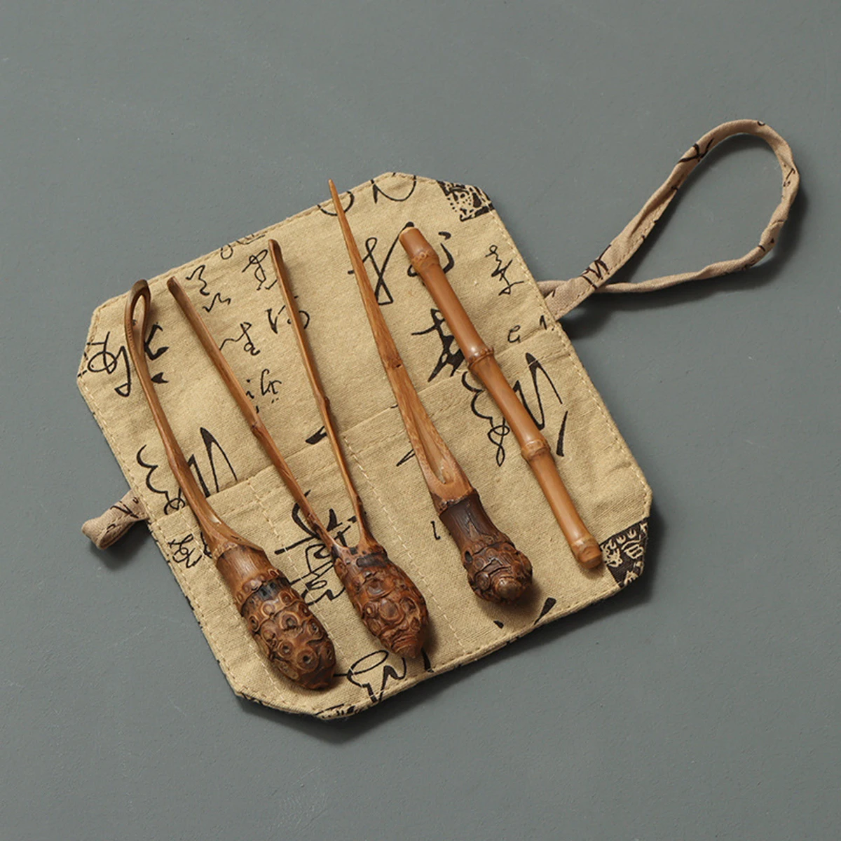 Bamboo root tea set tea ceremony accessories five-piece natural handmade clip leaking needle saucer