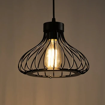 

Suspension Black Industrial Cage Vintage Suspensions Luminaire Retro Antique Suspensions Fixture Cage Base E27 Ceiling Light Fix
