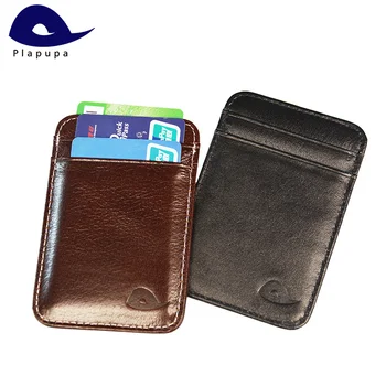 

Plapupa 100% Cowhide Genuine Leather Vertical Antique Flat Card Holder with 5 pockets credit Round Corner card case