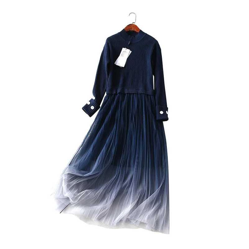 

A Generation of French fu gu qun Women's Slim Fit Mid-length Gauze Joint Mid-length Mock Two-Piece Entity