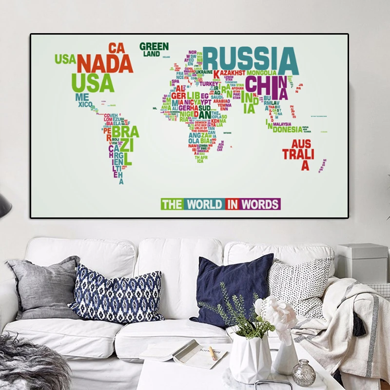 

Nordic Style Canvas Painting Abstract Colorful World Map Letter Art Wall Pictures for Living Room Cuadros Home Decor Unframed