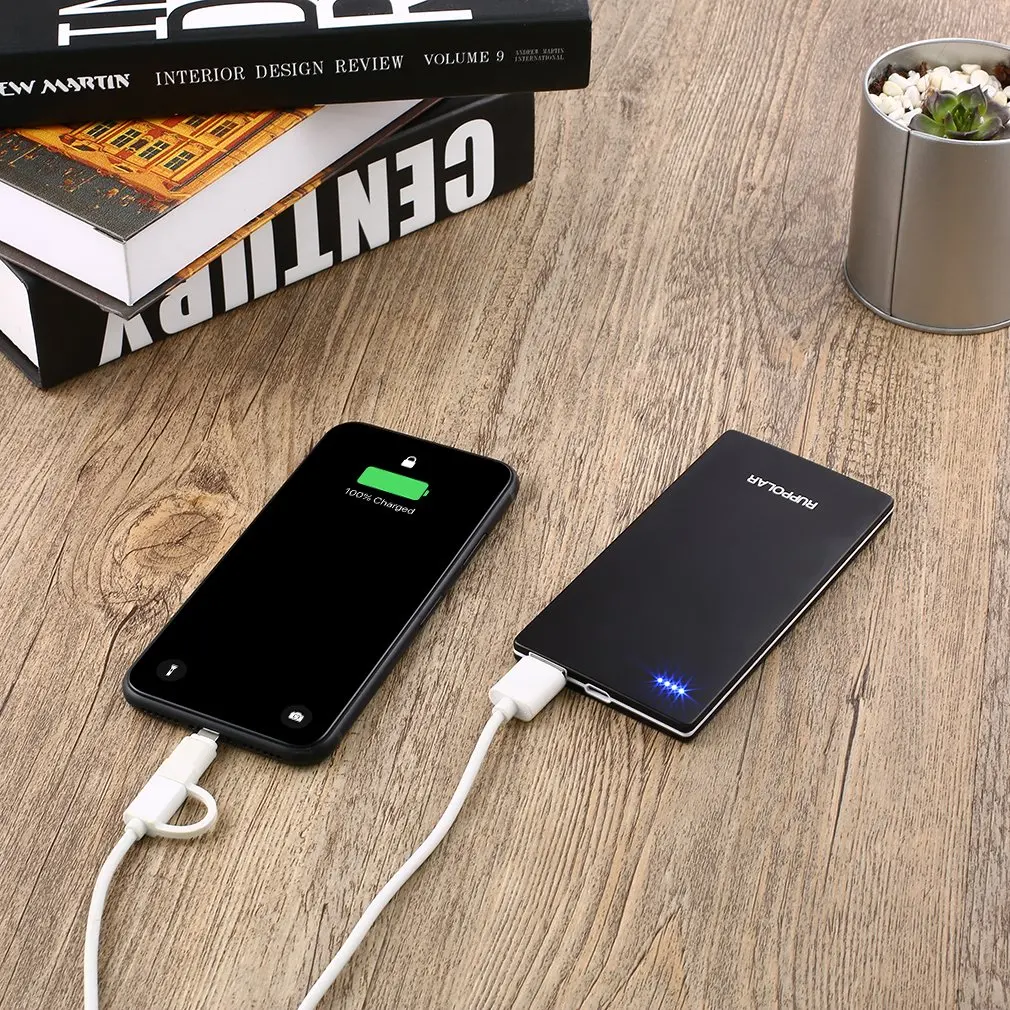 Компактный Ультра тонкий 5000mAh внешний аккумулятор умный высокоскоростной