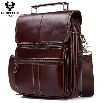 

Genuine Leather Casual Shoulder Bag Men Crossbody Messenger Bags Top Quality Vintage Men's Handbag Bolsos Male For7.9" Ipad