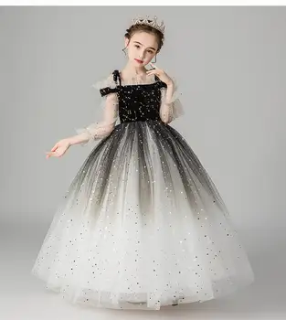 

Starry Sky Flower Girl Dress 2020 New Thin Gauze Fluffy Tulle Ball Gown Performance Evening Dress Kids Clothes E20121