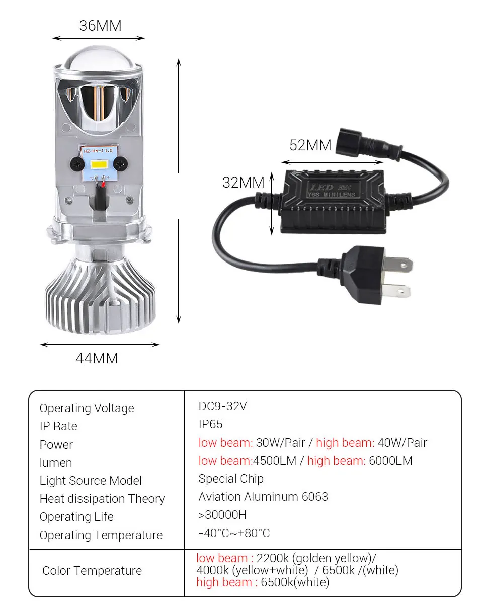 Светодиодный 6500 к Canbus 50 Вт светодиодные лампы H4 светодиодный мини проектор с объективом автомобильной лампы 12000LM Conversion Kit Hi/короче спереди и длиннее сзади) луч фары 12 V/24 V RHD LHD