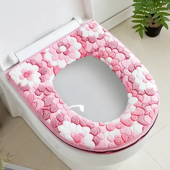 

Gem Flower Velcro Type Thicken Toilet Seat Cushion Four Seasons Toilet Seat Cushion Waterproof Toilet Mat Zipper Toilet Cover