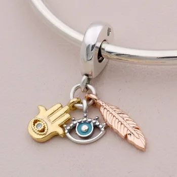

Original Hamsa All-seeing Eye & Feather Spirituality Pendant Beads Fit 925 Sterling Silver Charm Bracelet Diy Jewelry