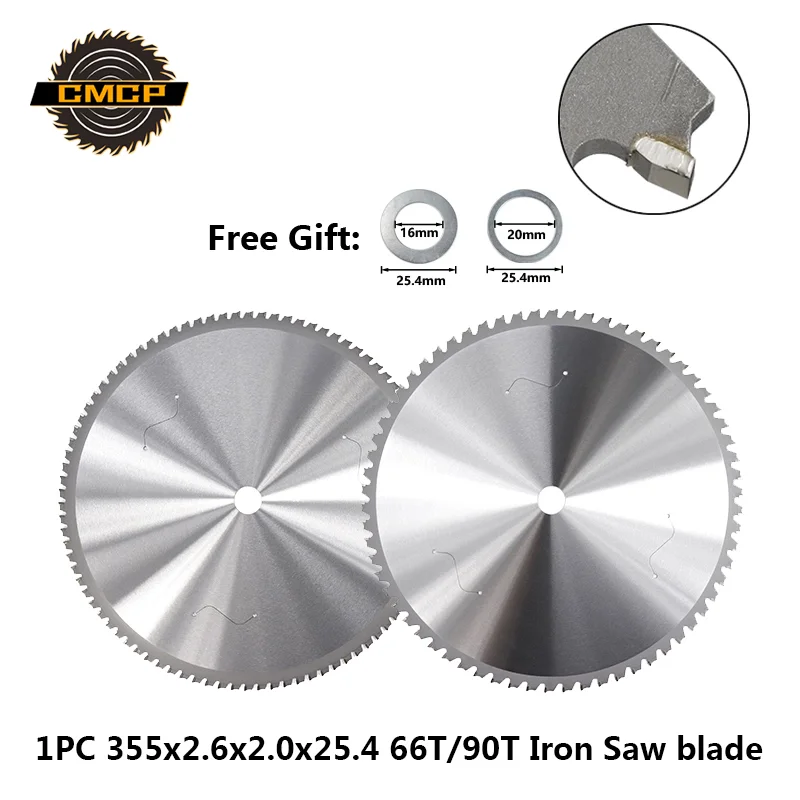 Comprar 1 hoja de sierra de hierro de 355x2,6x2,0x25,4mm 66 T 90 T para disco de corte de carburo de Metal de hierro de aluminio
