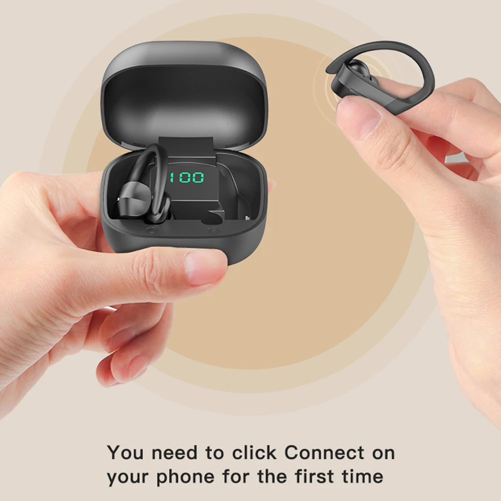 Bluetooth 5 0 TWS Wireless Earphones LED Display Waterproof HIFI Stereo Sounds Hands Free Ear Hook Earphones with Charging Case