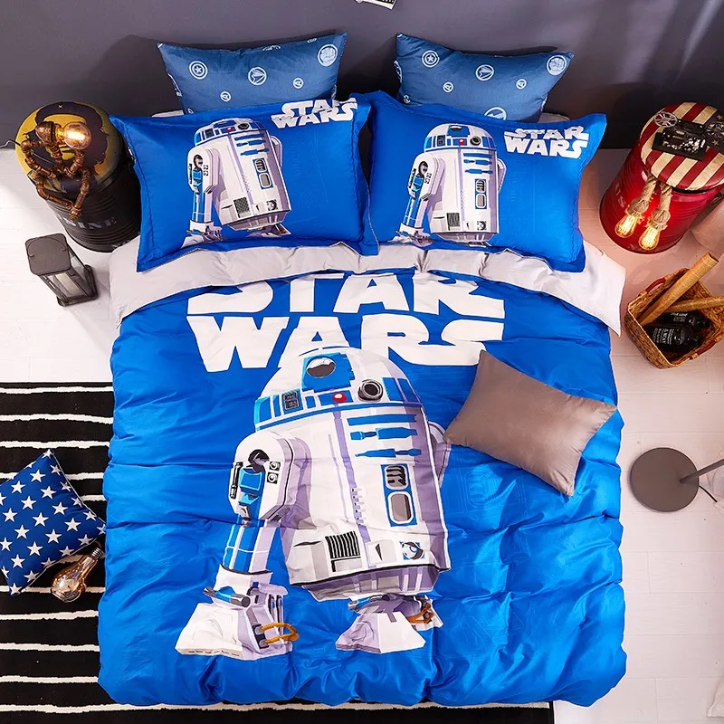 Disney Star Wars 3D принт 100% хлопок комплект голубого постельного белья пододеяльник Плоские наволочки постельное белье 100% хлопок мальчики