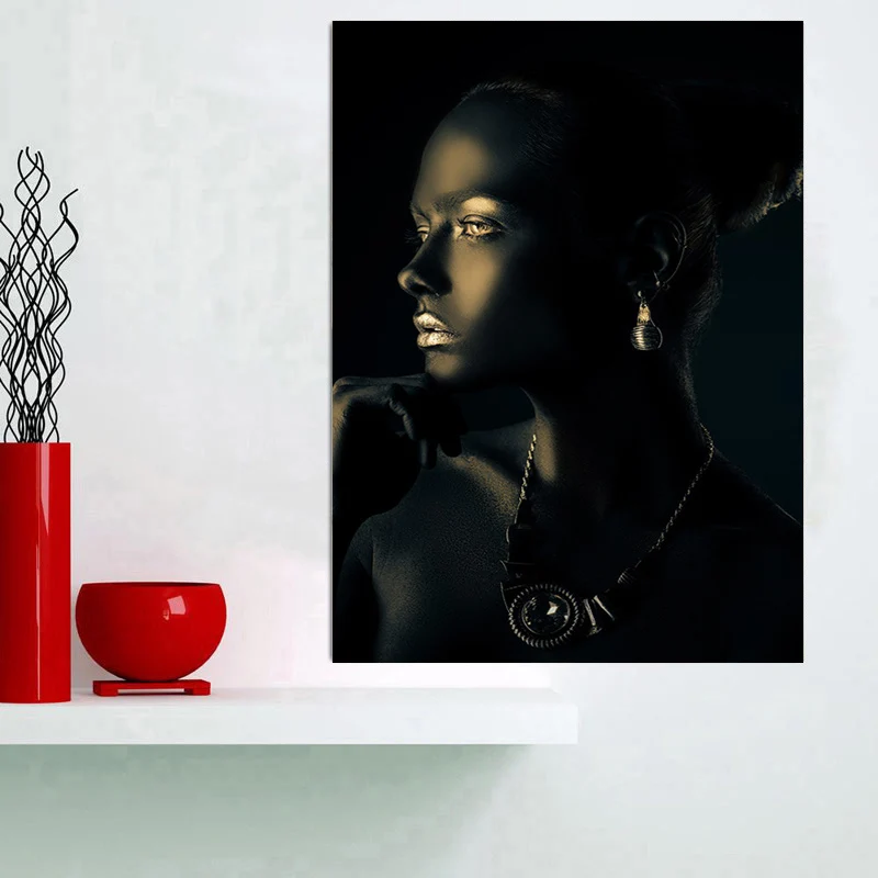 

Black Gold African Nude Woman Indian Oil Painting on Canvas Posters and Prints Cuadros Wall Art Pictures For Living Room